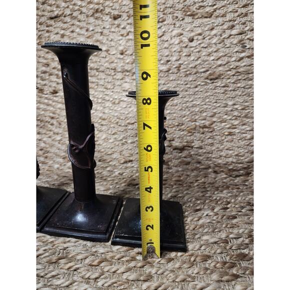 3 Vintage Traditional Italian Cast Iron Bronze Grapevine Candlestick Holders - Picture 8 of 12